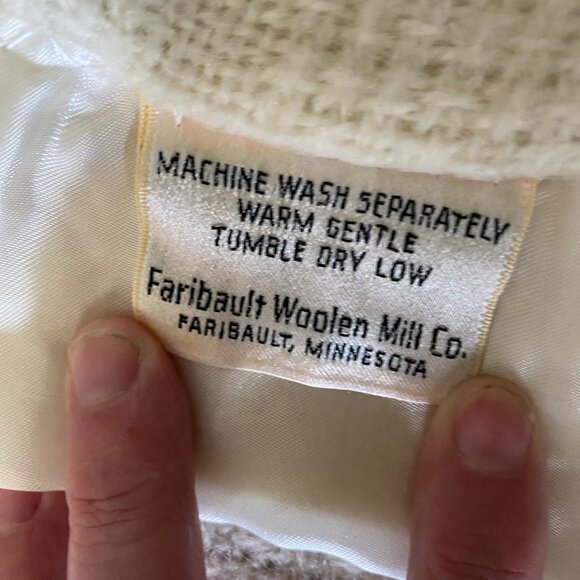 Vintage Faribo Twin Blanket 65x90 Cream Waffle Weave Wool Blend Satin Trim USA - Picture 6 of 10
